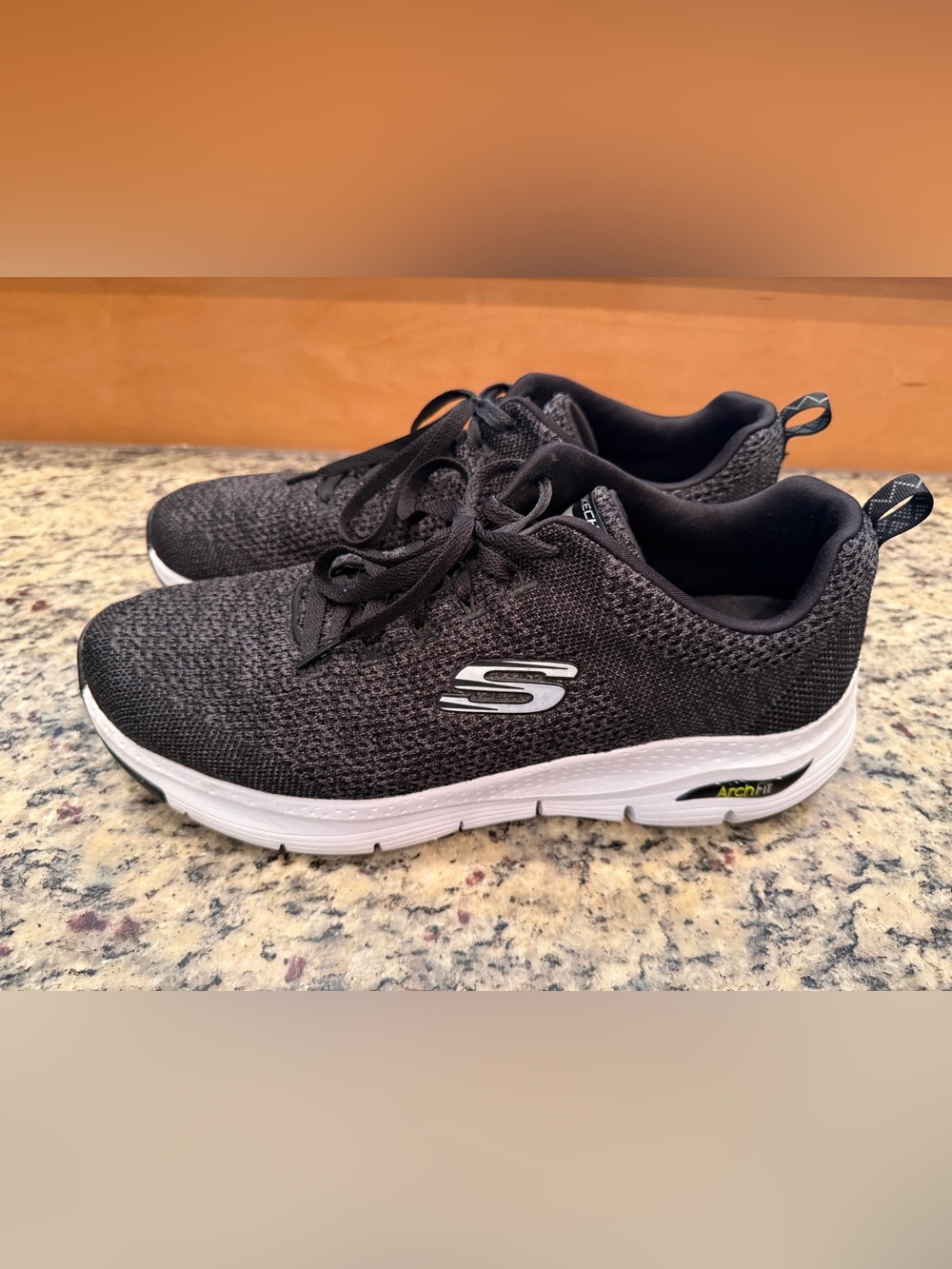 Skechers Men's Black Knit Slip-On Lace-Up Sneakers with White Sole